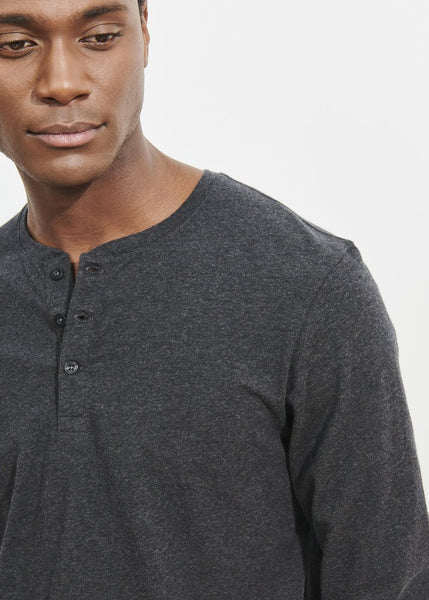 Patrick Assaraf LS Pima Cotton Stretch Henley - Charcoal