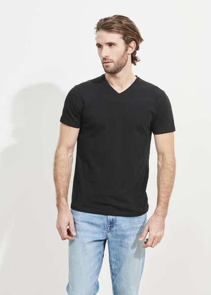 Patrick Assaraf Pima Cotton Stretch V Neck T-Shirt - Black