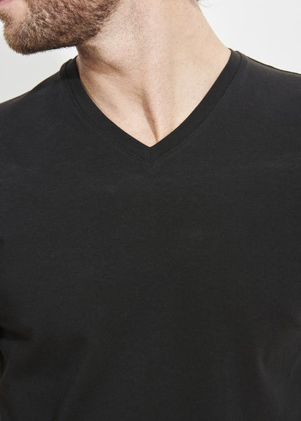 Patrick Assaraf Pima Cotton Stretch V Neck T-Shirt - Black