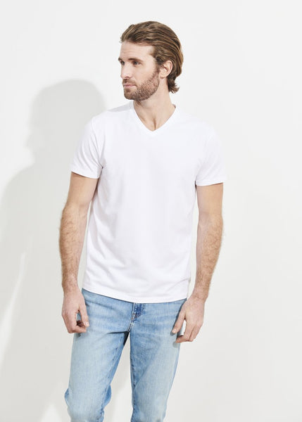 Patrick Assaraf Pima Cotton Stretch V Neck T-Shirt - White