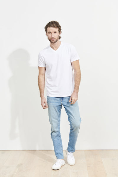 Patrick Assaraf Pima Cotton Stretch V Neck T-Shirt - White