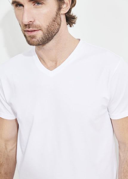 Patrick Assaraf Pima Cotton Stretch V Neck T-Shirt - White