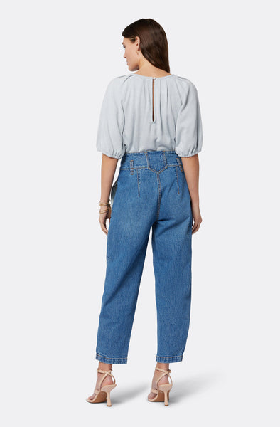 Joie Marina Linen Cotton Short Sleeve Top in Gray Dawn