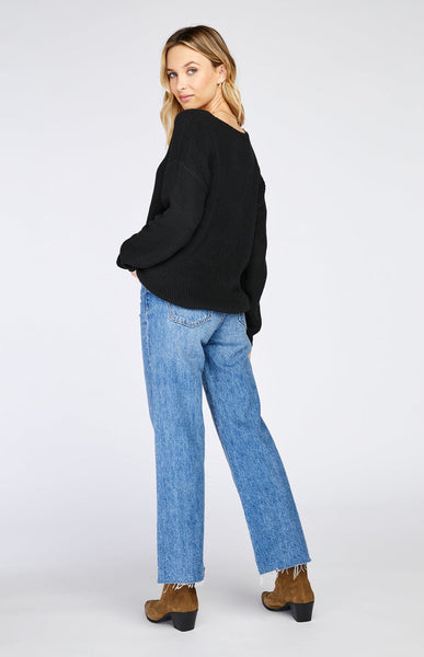 Gentle Fawn Tucker V Neck Sweater in Black