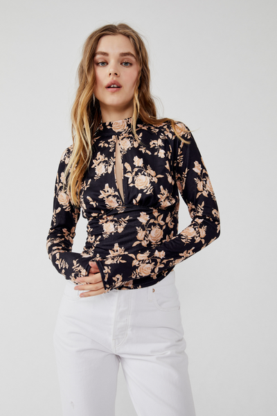 Free People Dinner Party Printed Top in Black Combo