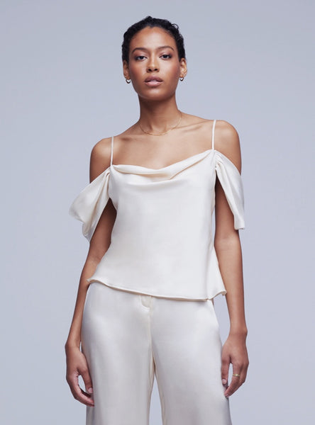 L'AGENCE Ellington Draped Sleeve Cami in Pearl