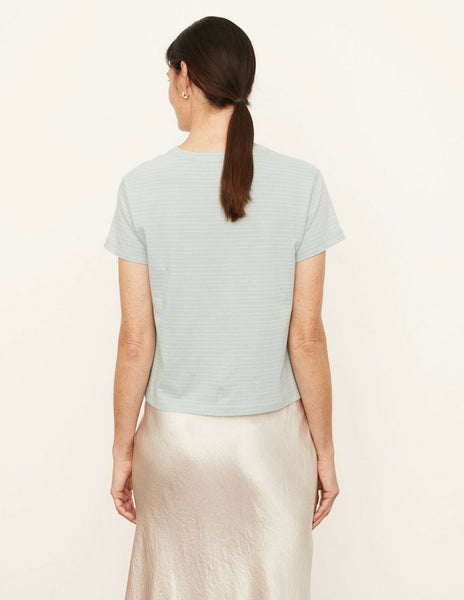 vince. Neppy stripe s/s Shrunken Crew Tee in Pale Bay/Offwhite