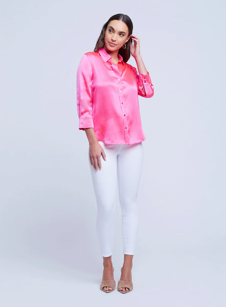 L'AGENCE Dani 3/4 sleeve silk blouse in Rose