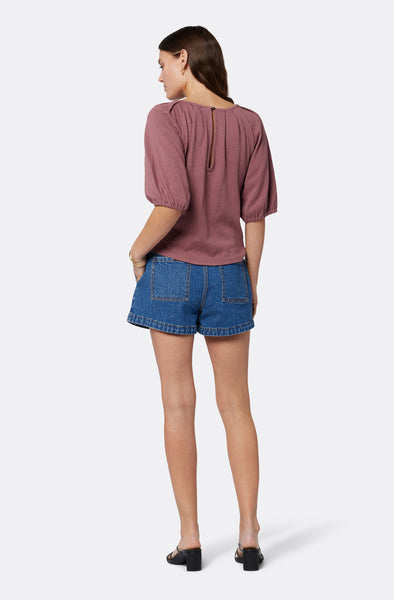 Joie Marina Linen Cotton Short Sleeve Top in Rose Brown