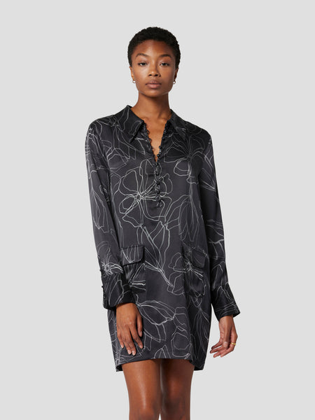 EQUIPMENT Elena Silk Satin Shirtdress in  Black White
