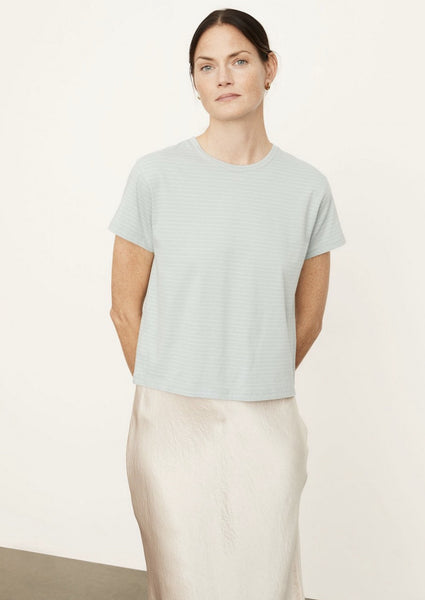 vince. Neppy stripe s/s Shrunken Crew Tee in Pale Bay/Offwhite