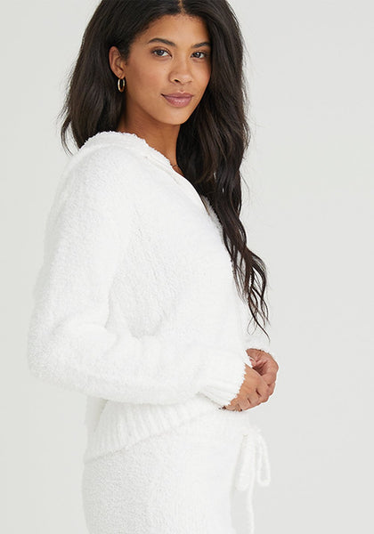 bella dahl teddy lounge long sleeve zip hoodie in winter white
