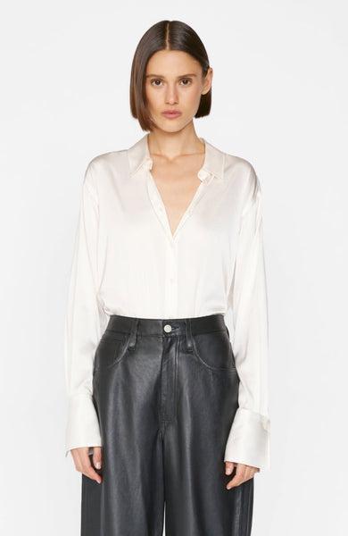 FRAME The Standard Silk Stretch Shirt in Off White