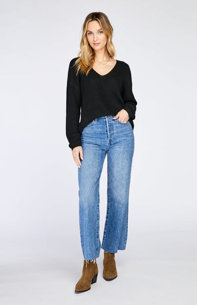 Gentle Fawn Tucker V Neck Sweater in Black