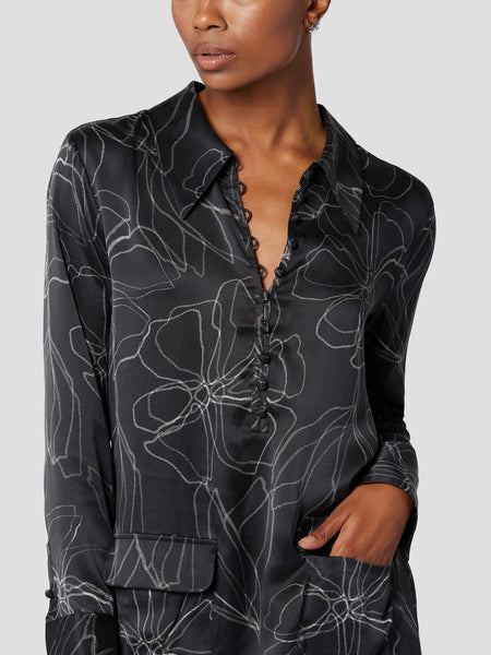 EQUIPMENT Elena Silk Satin Shirtdress in  Black White