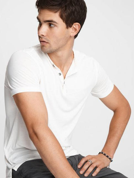 John Varvatos Duke S/S HENLEY BURNOUT Tee -  Salt