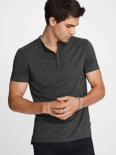 John Varvatos Duke S/S HENLEY BURNOUT Tee - Charcoal