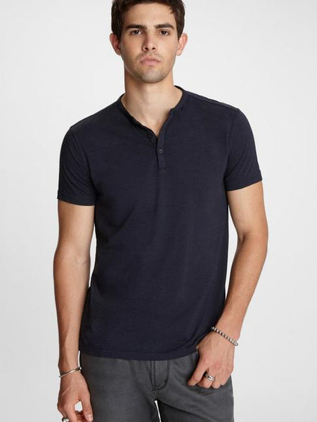 John Varvatos Duke S/S HENLEY BURNOUT Tee - Navy