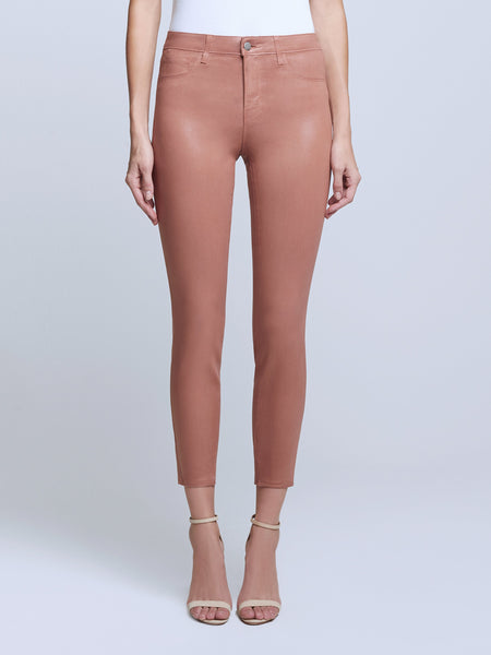 L'AGENCE Margot Hi Rise Ankle Skinny in Mocha Brown Coated