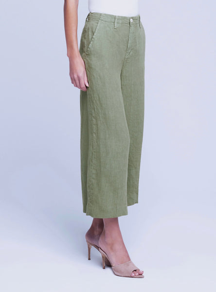 L'AGENCE Henderson Linen Hi Rise Crop Wide Leg Army