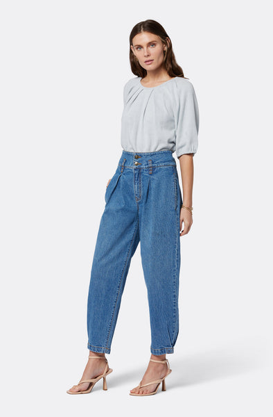 Joie Marina Linen Cotton Short Sleeve Top in Gray Dawn