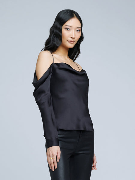 L'AGENCE Zion Cold Shoulder Blouse in Black