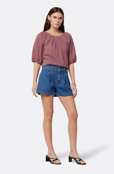 Joie Marina Linen Cotton Short Sleeve Top in Rose Brown