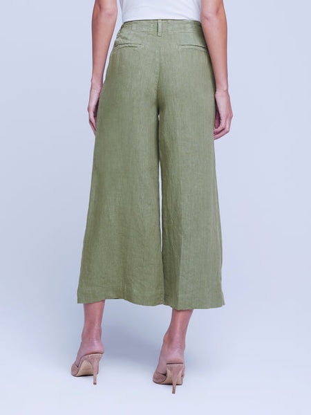 L'AGENCE Henderson Linen Hi Rise Crop Wide Leg Army