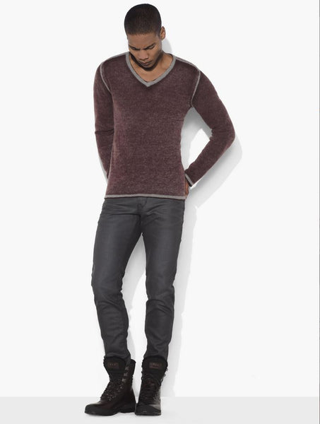 John Varvatos V-Neck Sweater with Reverse Print - Black
