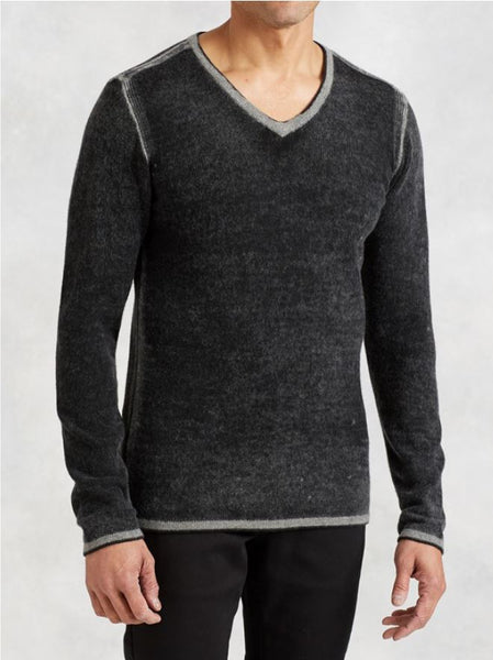 John Varvatos V-Neck Sweater with Reverse Print - Black