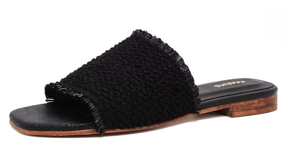 Kaanas Crete Frayed Sandal in Black