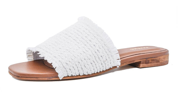 Kaanas Crete Frayed Sandal in White