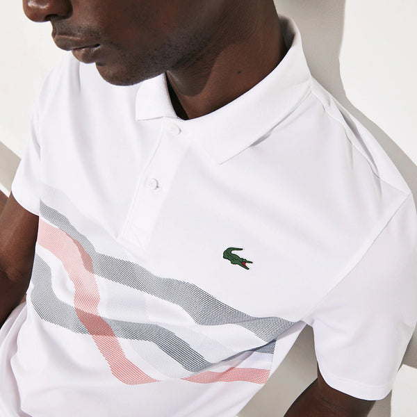 Lacoste SPORT Graphic Breathable Golf Polo - White/Navy