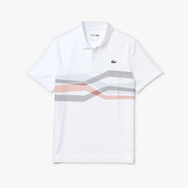 Lacoste SPORT Graphic Breathable Golf Polo - White/Navy