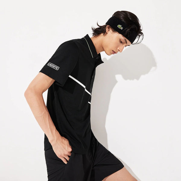 Lacoste SPORT Mesh-Paneled Piqué Tennis Polo - Black