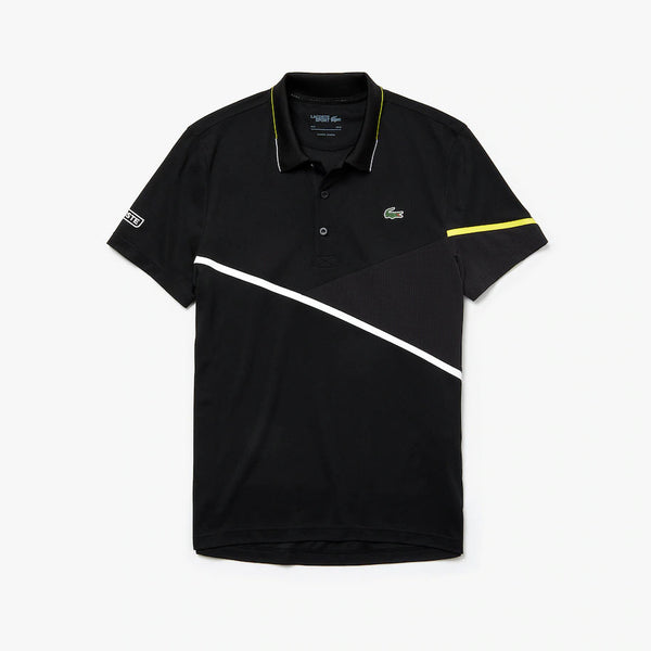 Lacoste SPORT Mesh-Paneled Piqué Tennis Polo - Black