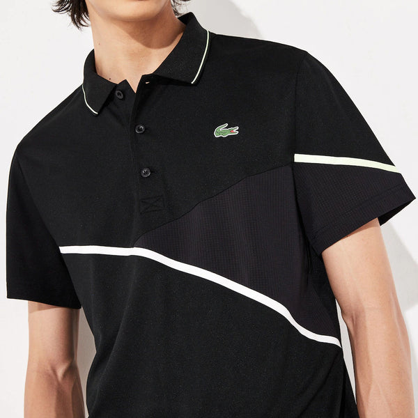 Lacoste SPORT Mesh-Paneled Piqué Tennis Polo - Black