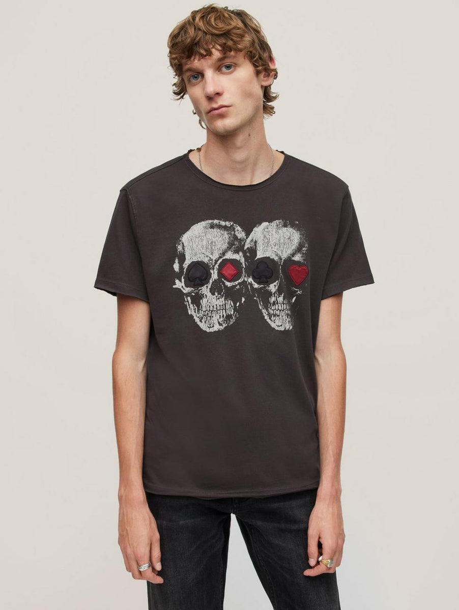 John Varvatos Double Down Skull SS Tee - Coal