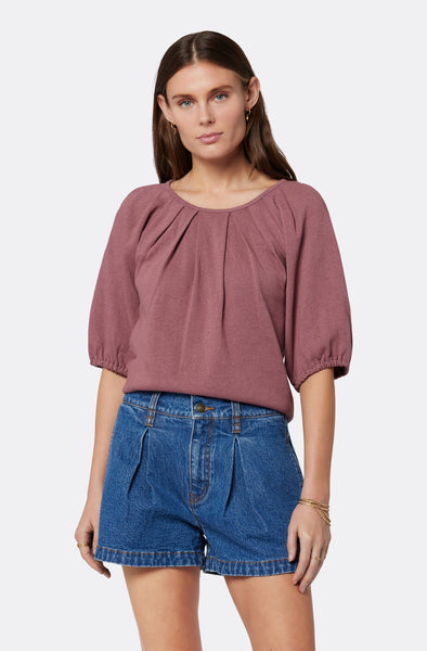 Joie Marina Linen Cotton Short Sleeve Top in Rose Brown