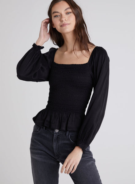 Bella Dahl Long Sleeve Smocked Top in Black