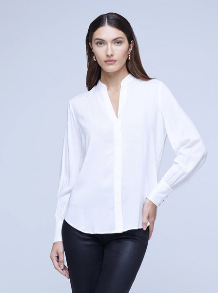 L'AGENCE Aaron Wide Cuff Blouse in Ivory