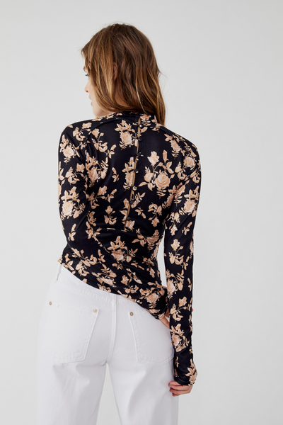 Free People Dinner Party Printed Top in Black Combo