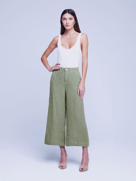 L'AGENCE Henderson Linen Hi Rise Crop Wide Leg Army