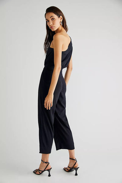 Free People Avery One Shoulder jumpsuit in black