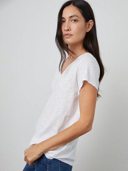 Velvet Jill Cotton Slub V-Neck Tee - black and white