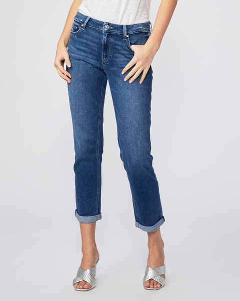 Paige Brigitte Midrise Slim Boyfriend Jean In Eiffel Distressed