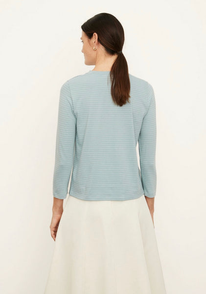 vince. Neppy stripe bracelet sleeve crew in aqua/offwhite