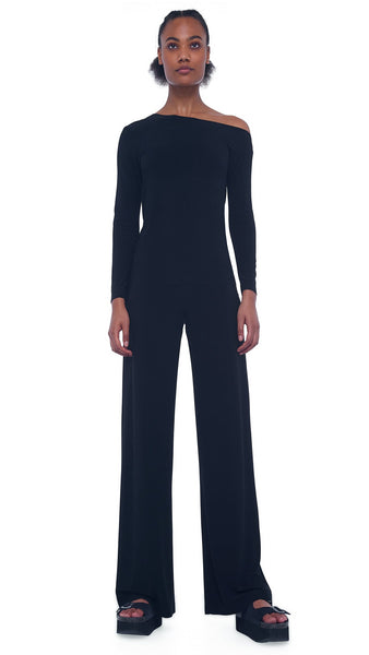 Norma Kamali Long Sleeve Drop Shoulder Top in Black
