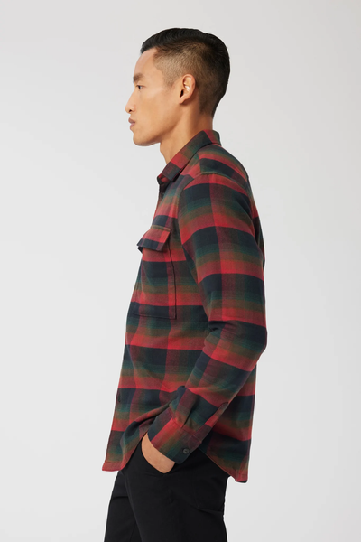 Good Man Brand Stadium Shirt Jacket in Brushed Flannel -Black Red Fine Check