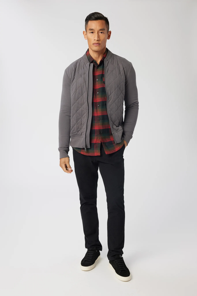 Good Man Brand Stadium Shirt Jacket in Brushed Flannel -Black Red Fine Check